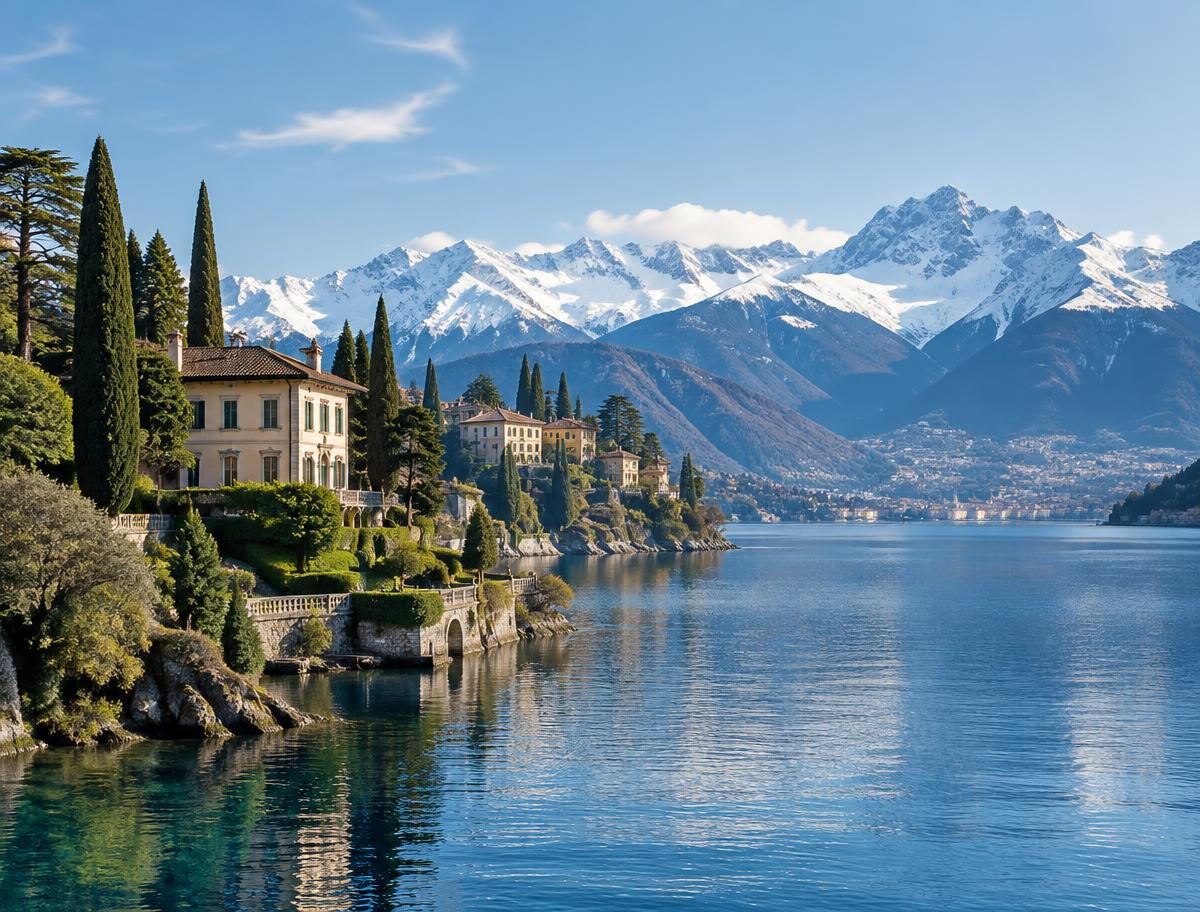 Lago de Como diante dos Alpes