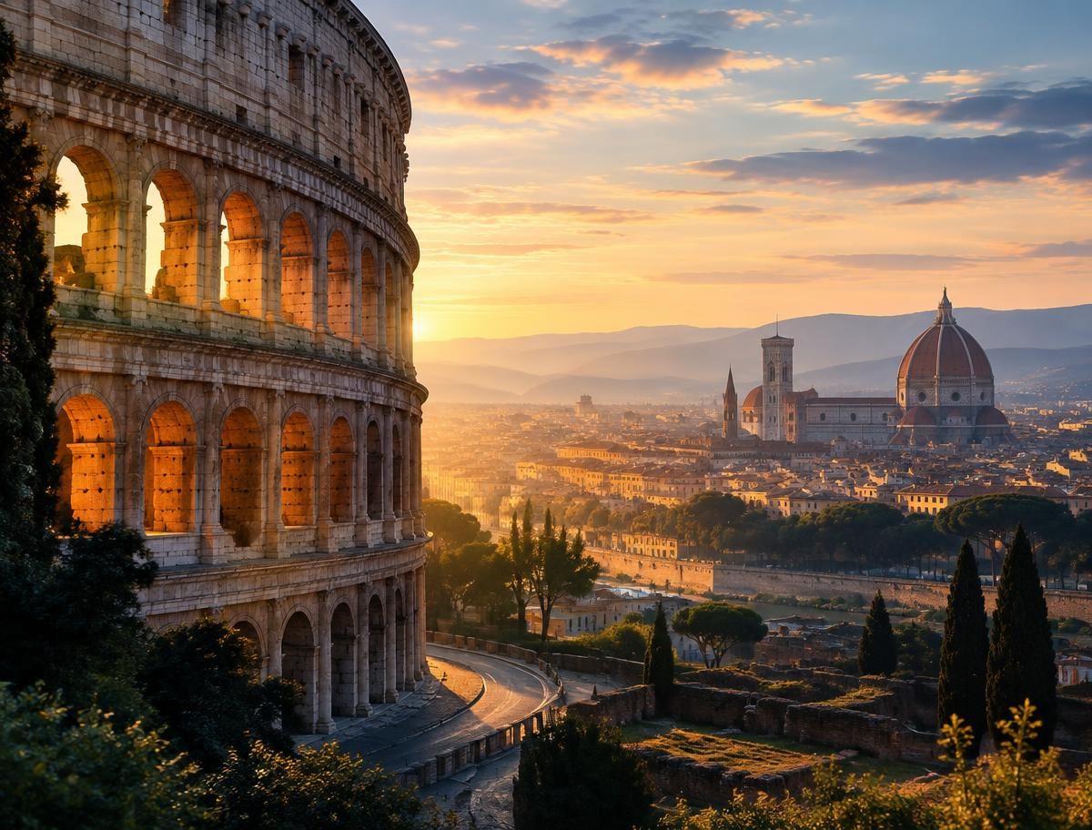 Coliseu em Roma e cúpula de Florença